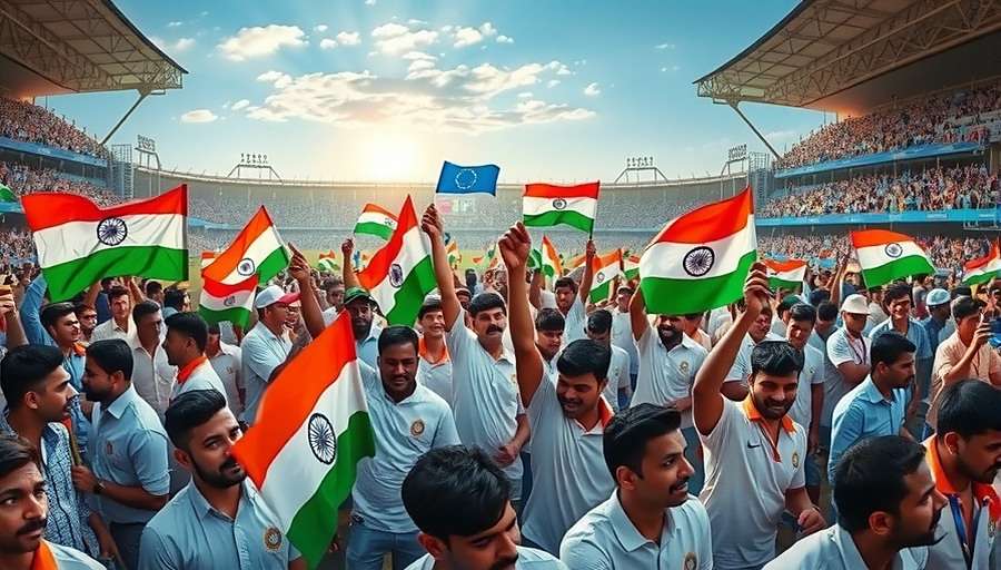 FIFA WC India Victory March showing packed Indian stadium with fans waving tricolor flags